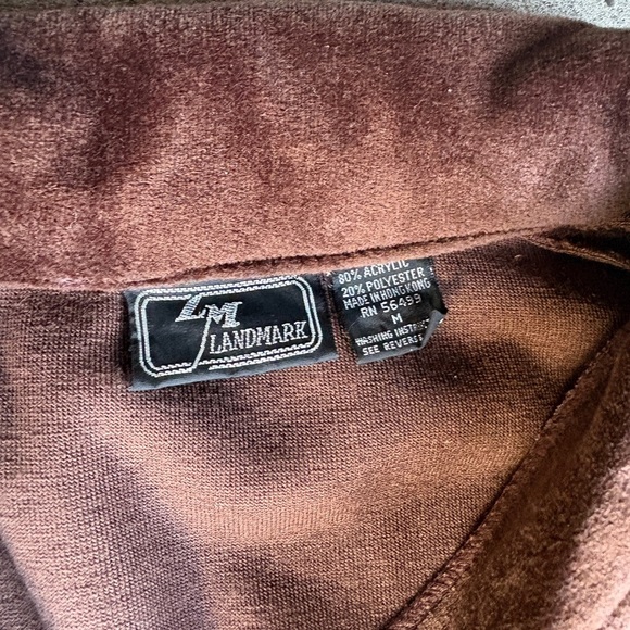 LM Landmark vintage 70s-80s gaucho shirt brown velour men’s sz M pullover EUC - Picture 6 of 11